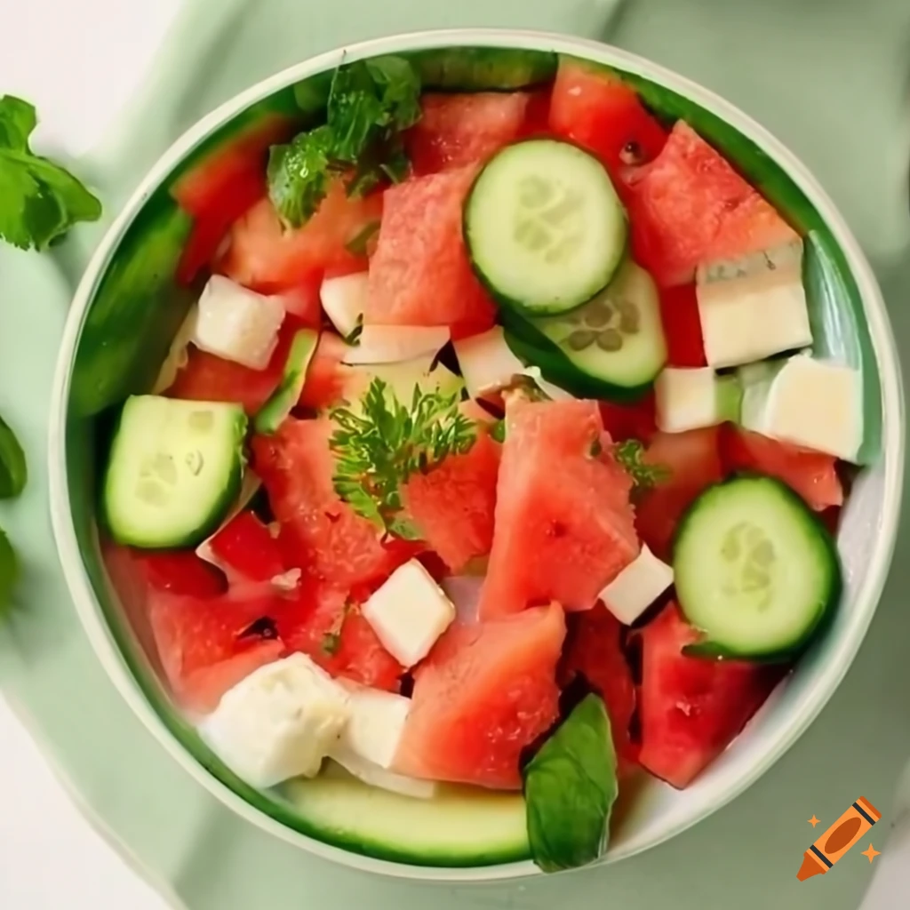 Watermelon Cucumber Salad Bowl with cheese