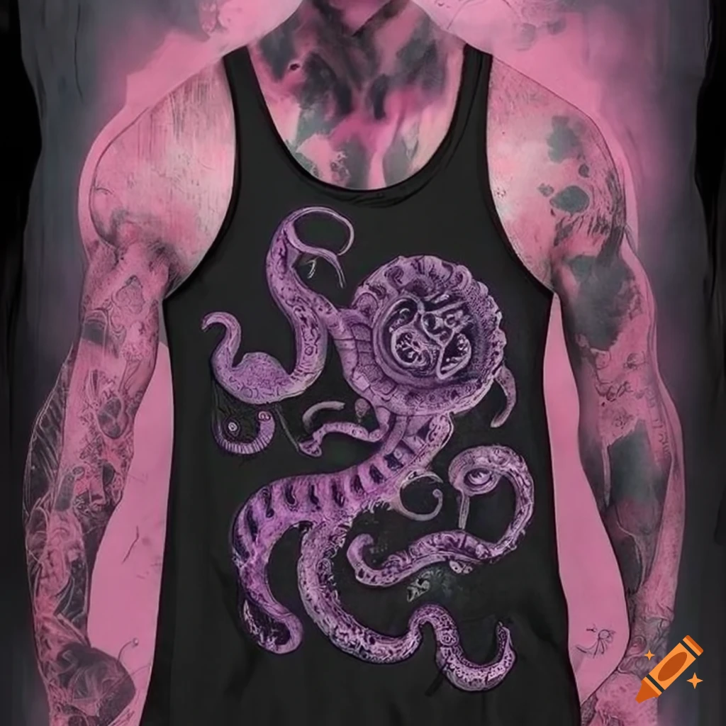Black masculine tank top with a LOVECRAftian print