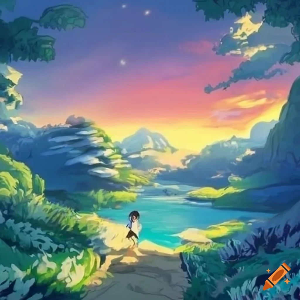 Beautiful heavenly landscape in Ghibli style