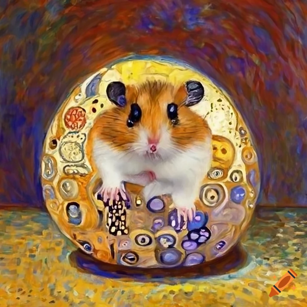 Hamster in a ball inspired by Gustav Klimt's style