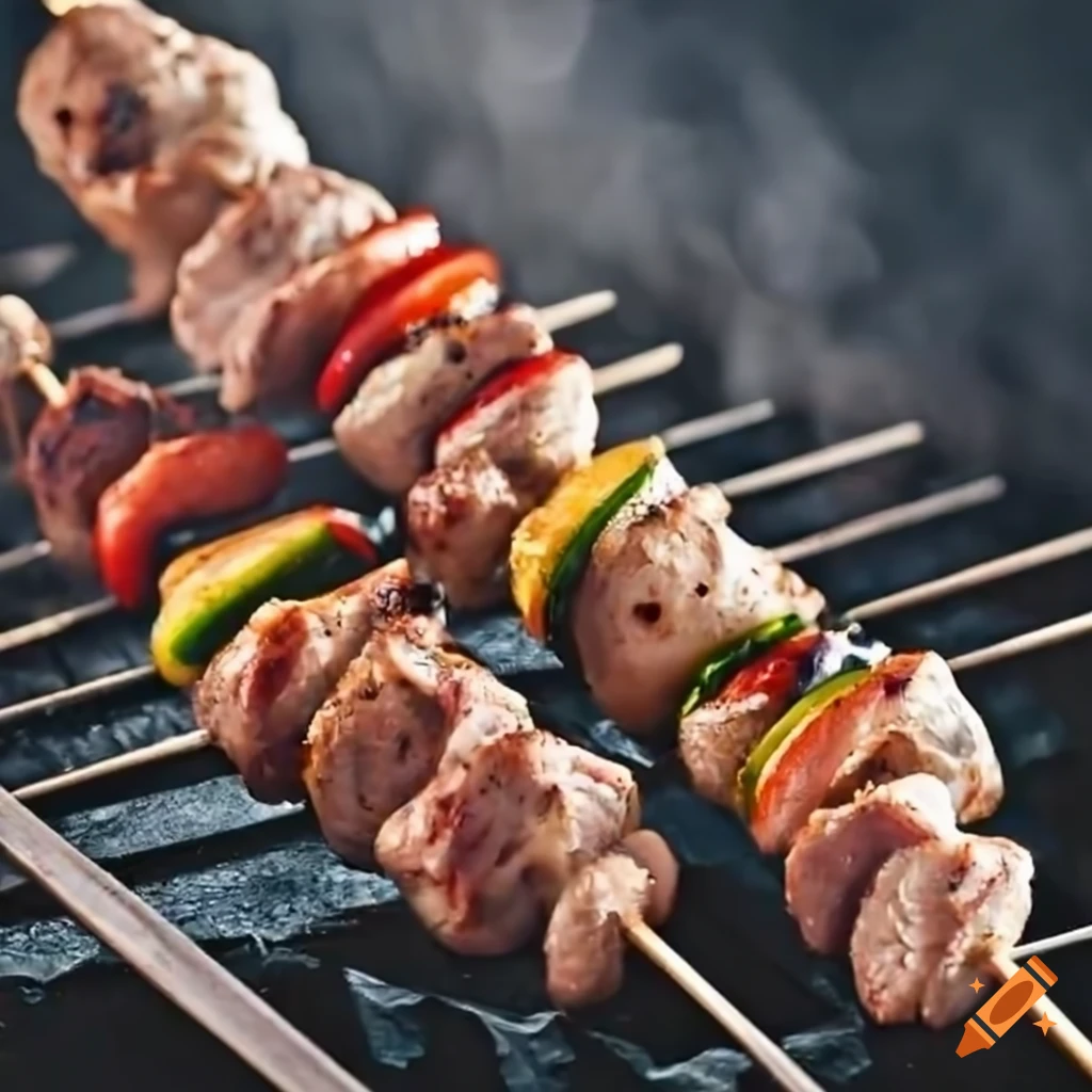 Grilling meat skewers on Craiyon
