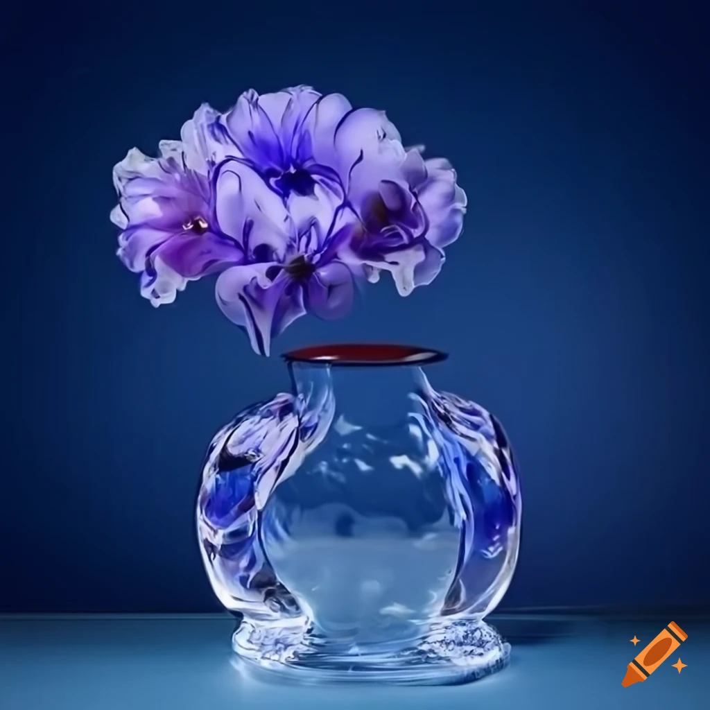 Sculpted glass flower under glass bell jar in a floral setting