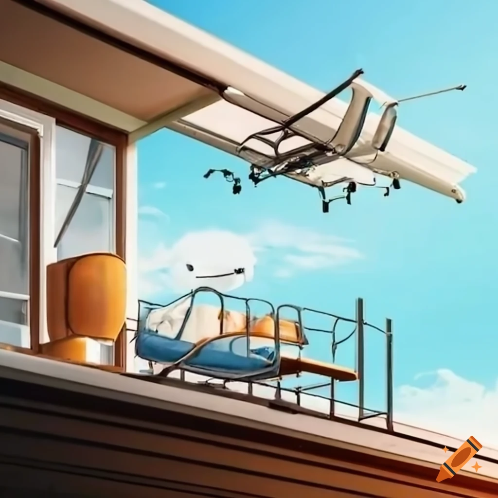Medical bed flying on a sunny terrace