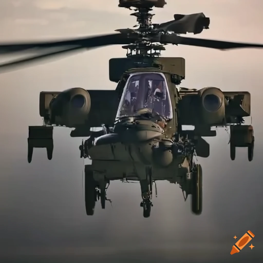 Apache helicopter tilted downwards
