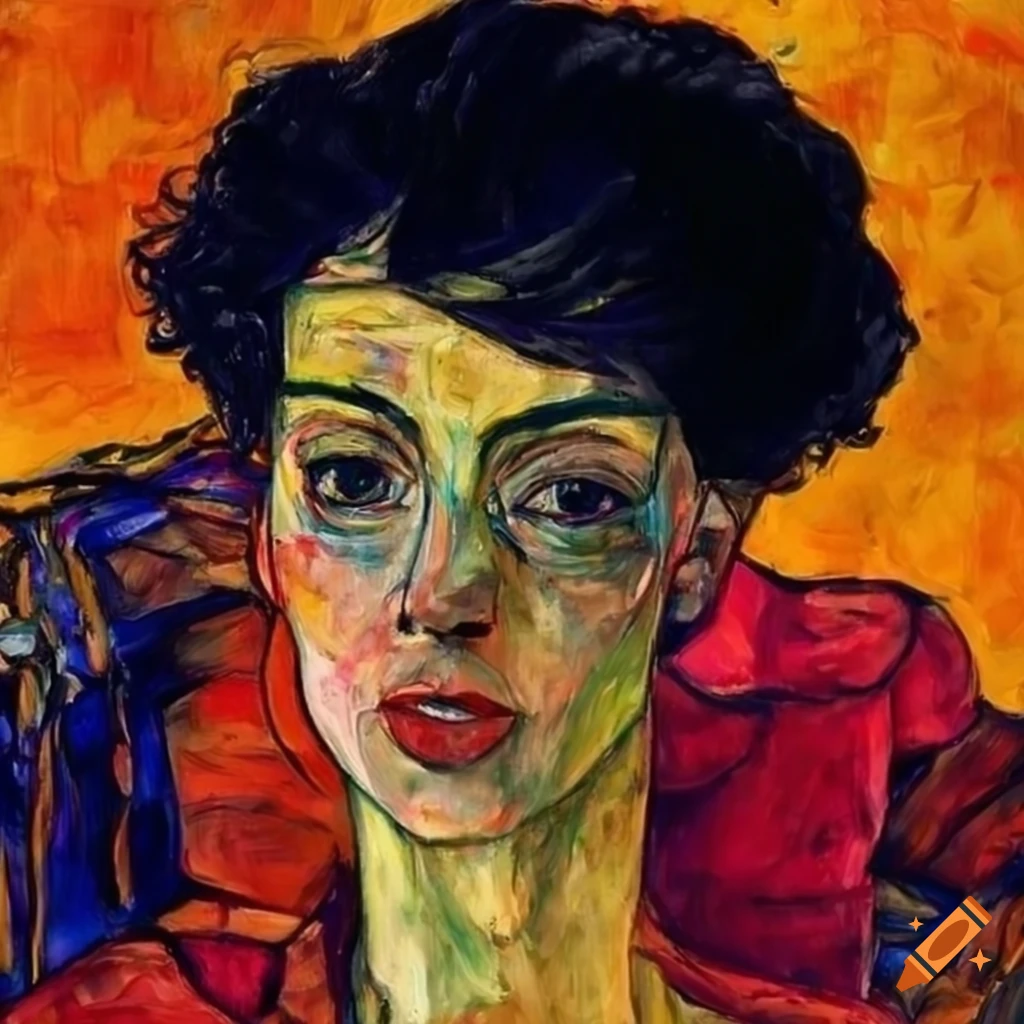 Portrait of a woman in the style of Egon Schiele's expressive colors on ...