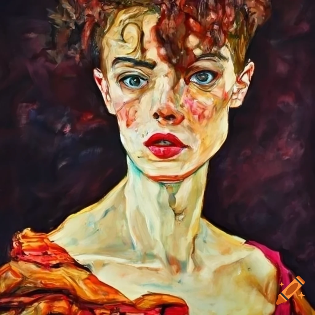 Portrait of a woman in the style of egon schiele's expressive colors on ...