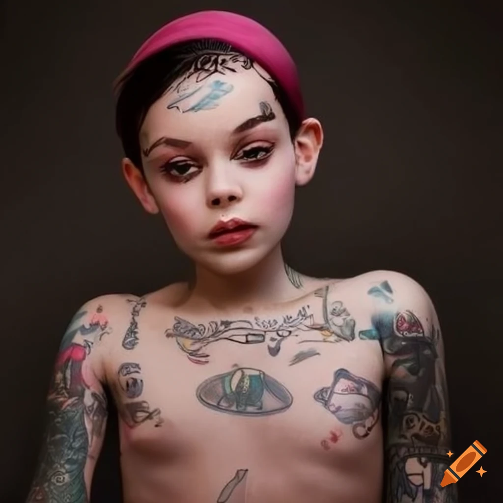 Art style inspired by SHAG JOSH AGLE featuring a girl with tattoos