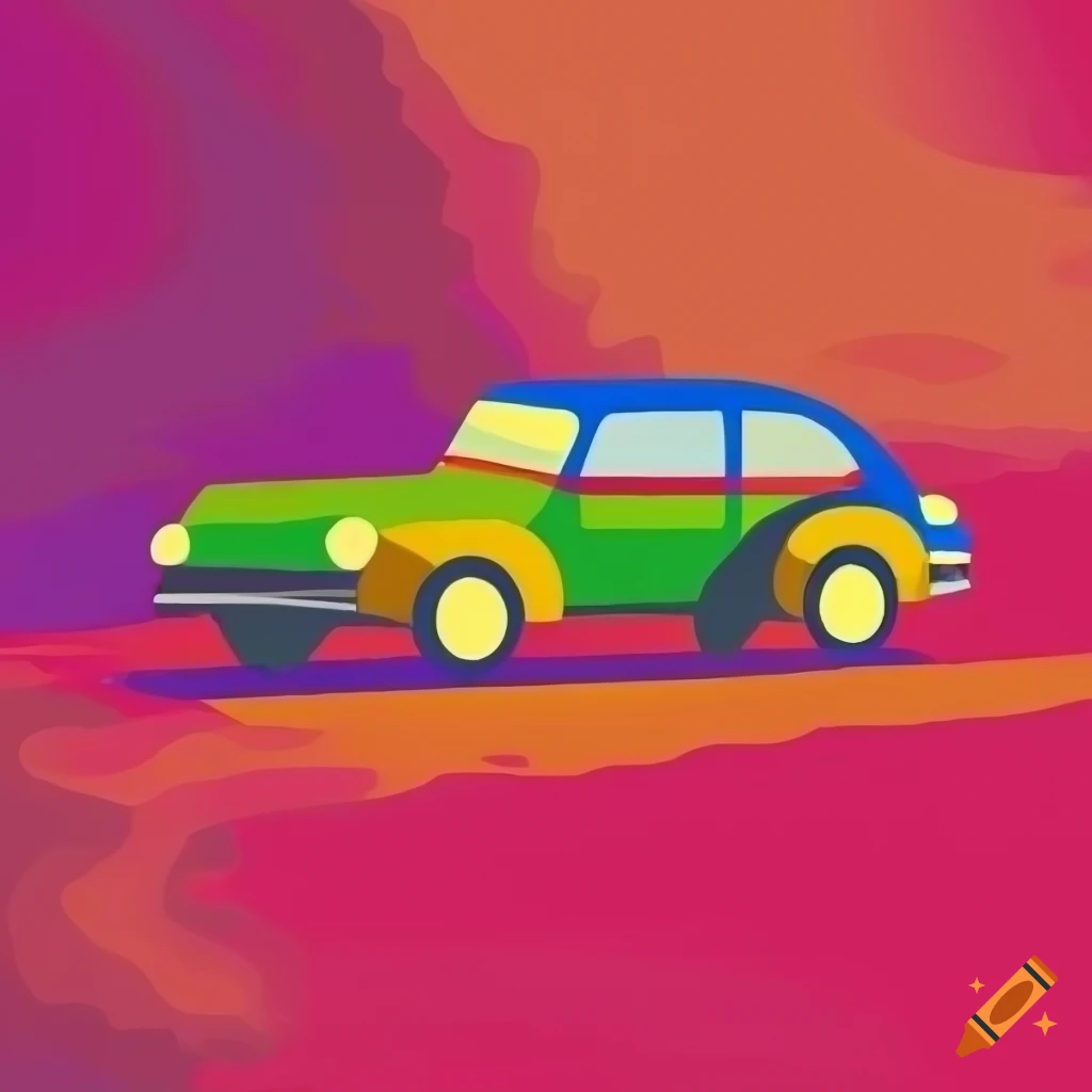 Colorful Kandinsky-inspired digital art of a car-aeroplane in a Spanish landscape