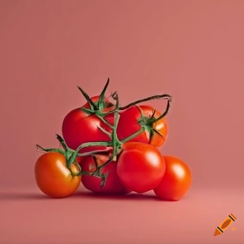 Three round and bright tomatoes on a white background in a studio setting
