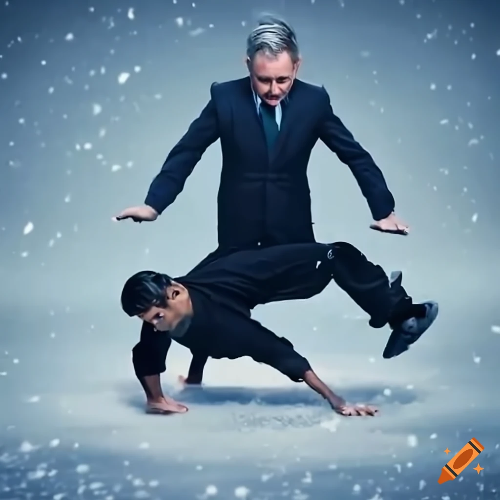 Rishi Sunak and Keir Starmer breakdancing on snow