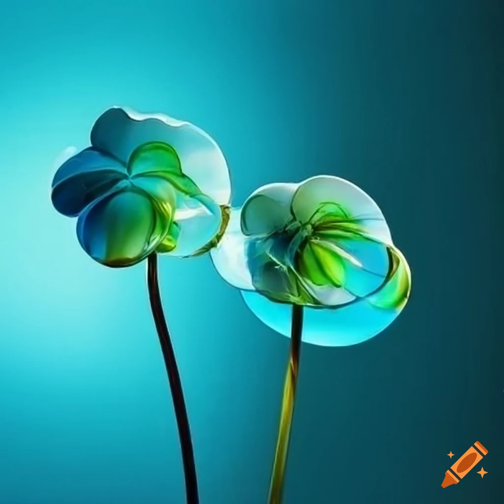 Blume unter Glas in hellblau und hellgrün