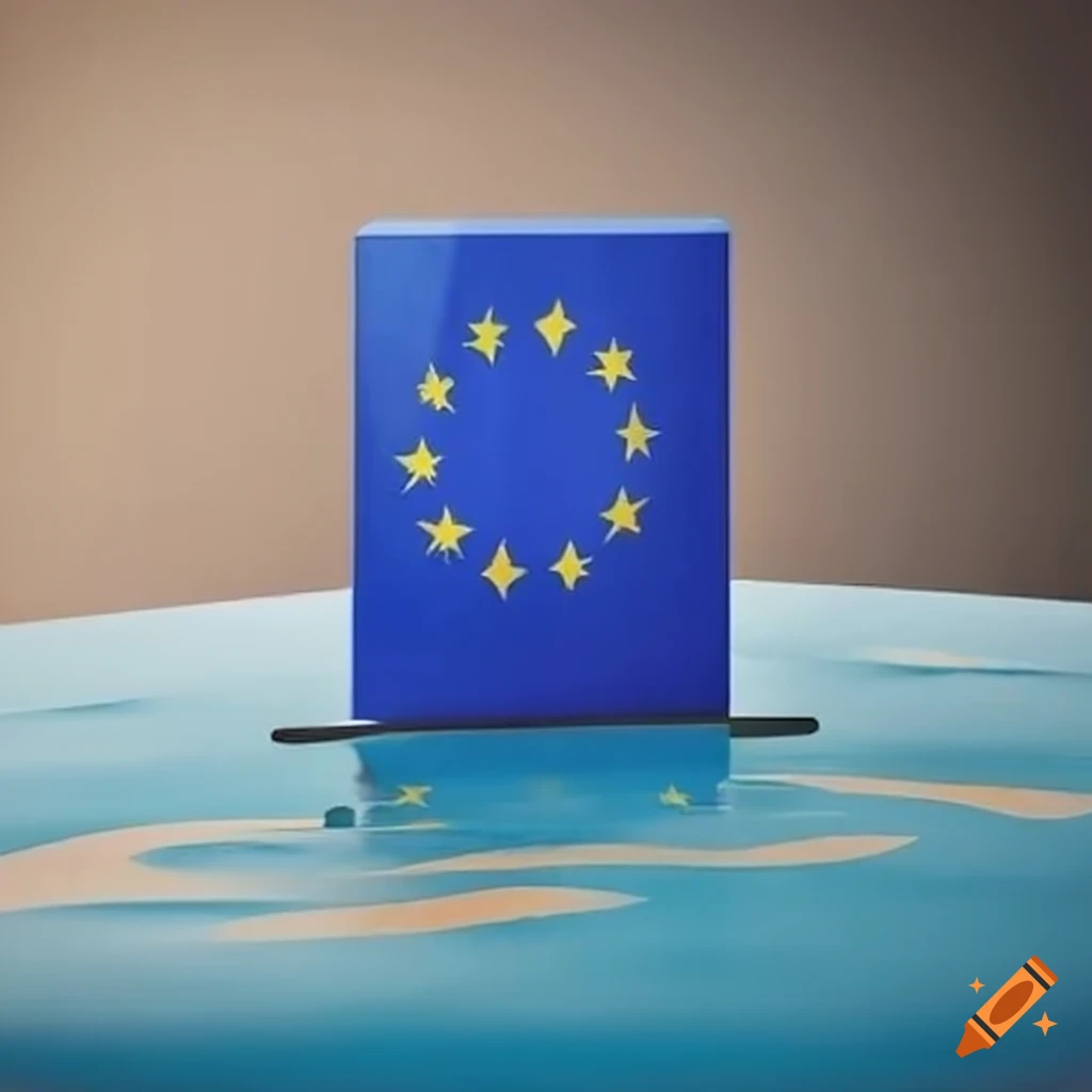 Ballot box with European flag in the background