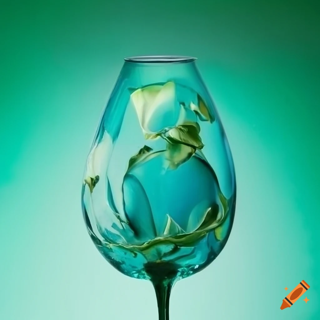 Blue and green flower under glass sculpture