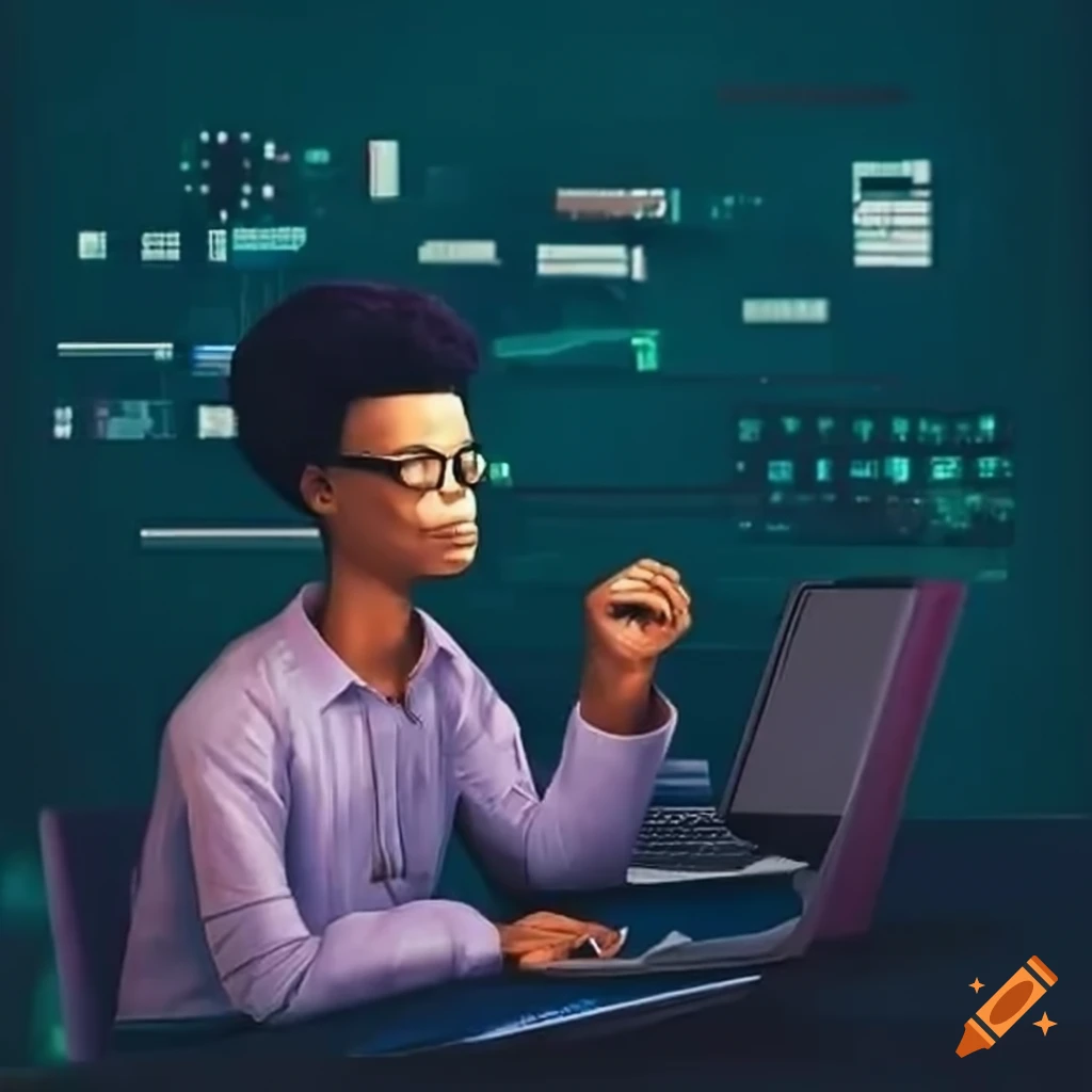 African man coding in an office setting