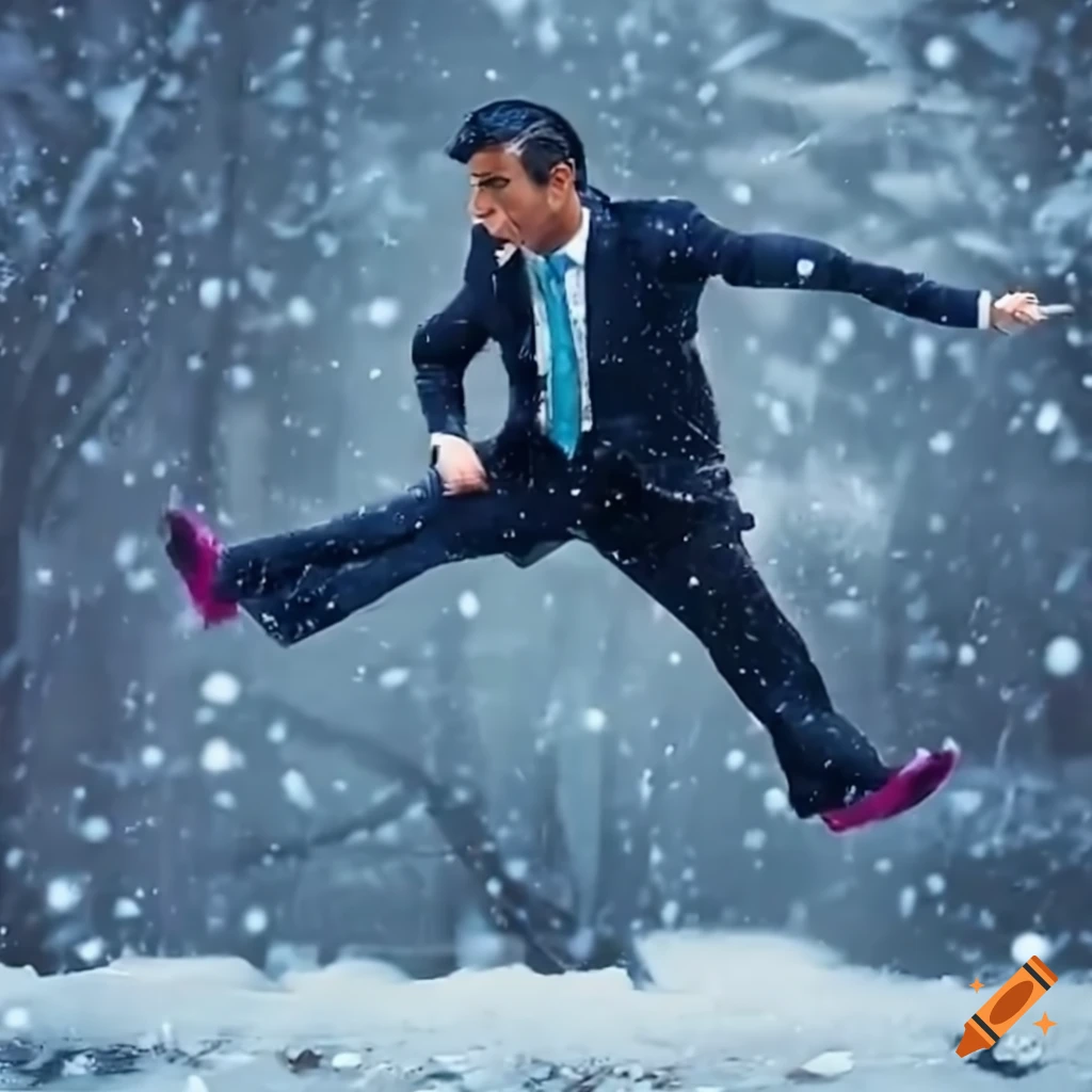 Rishi Sunak and Keir Starmer breakdancing on snow