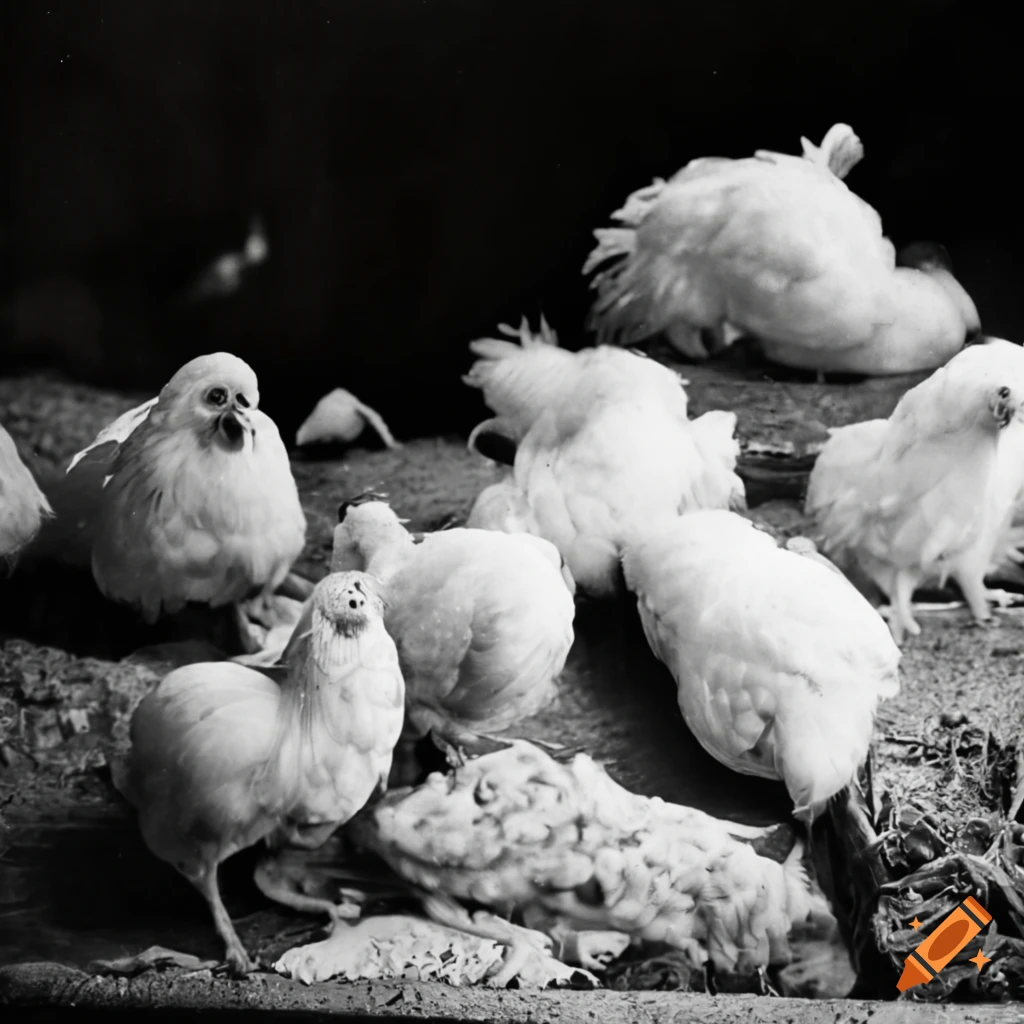 Jelly fungus chicken monster with swarm and trash in poultry market