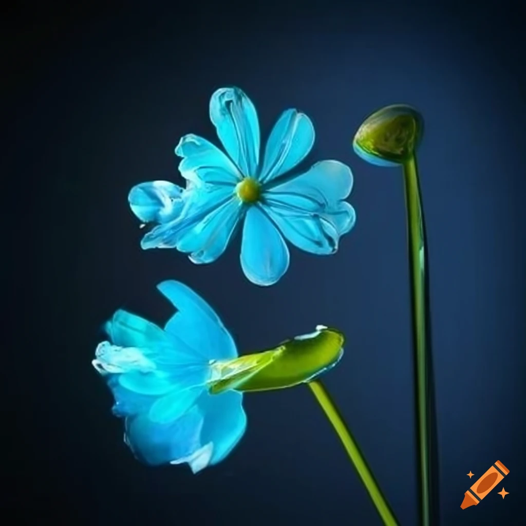 Flower under glass, sculpted glass over flower, light blue, light green