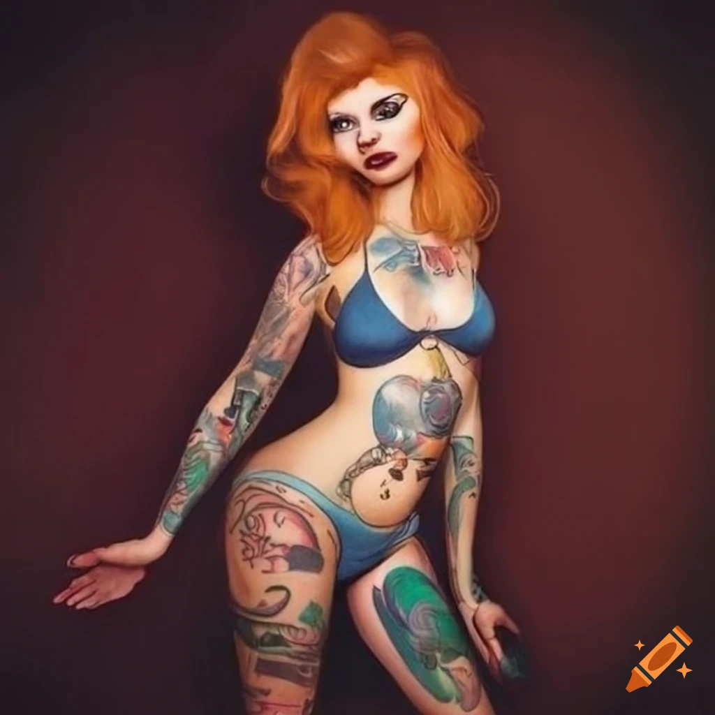Art style inspired by SHAG JOSH AGLE featuring a girl with tattoos
