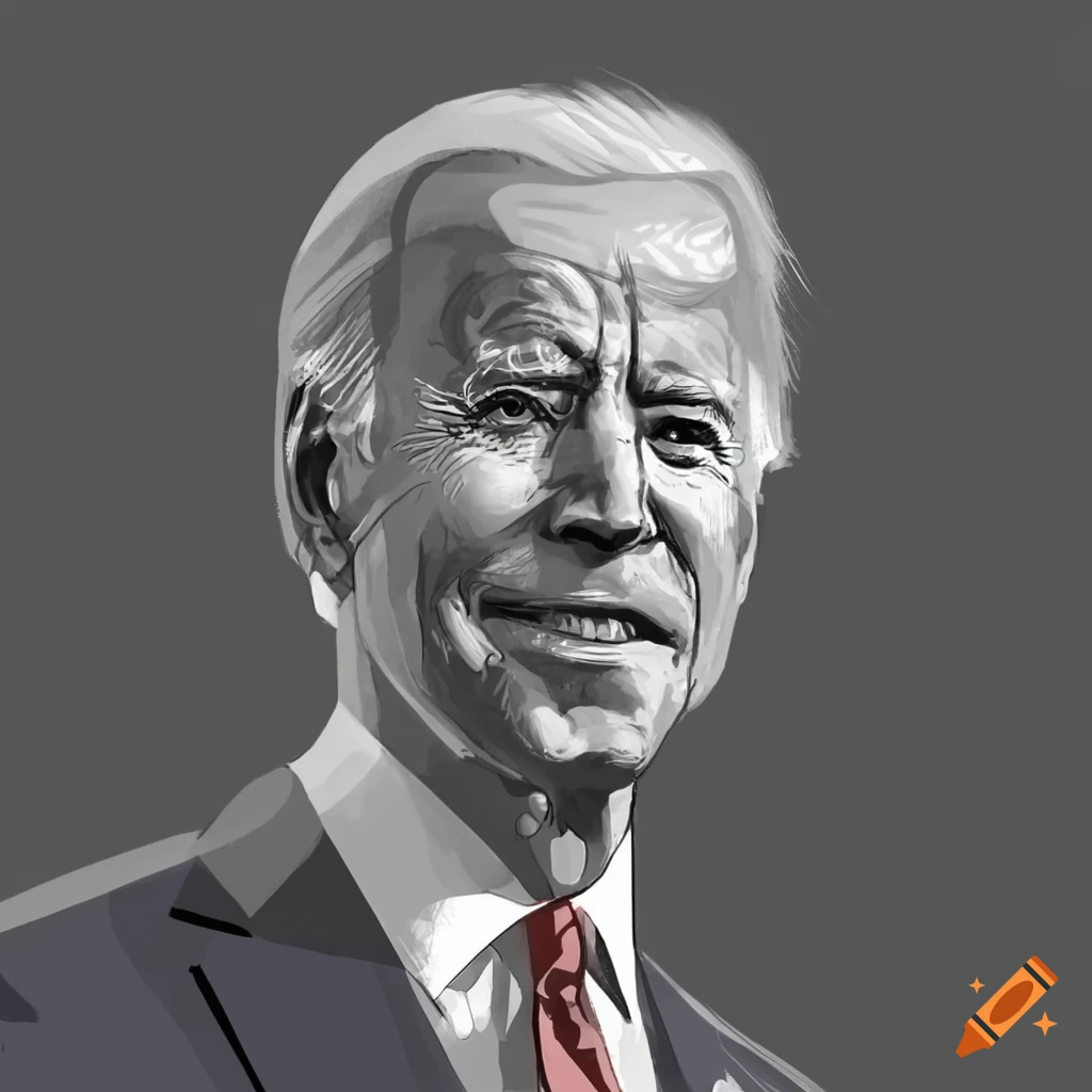 Black and white illustration of a public figure