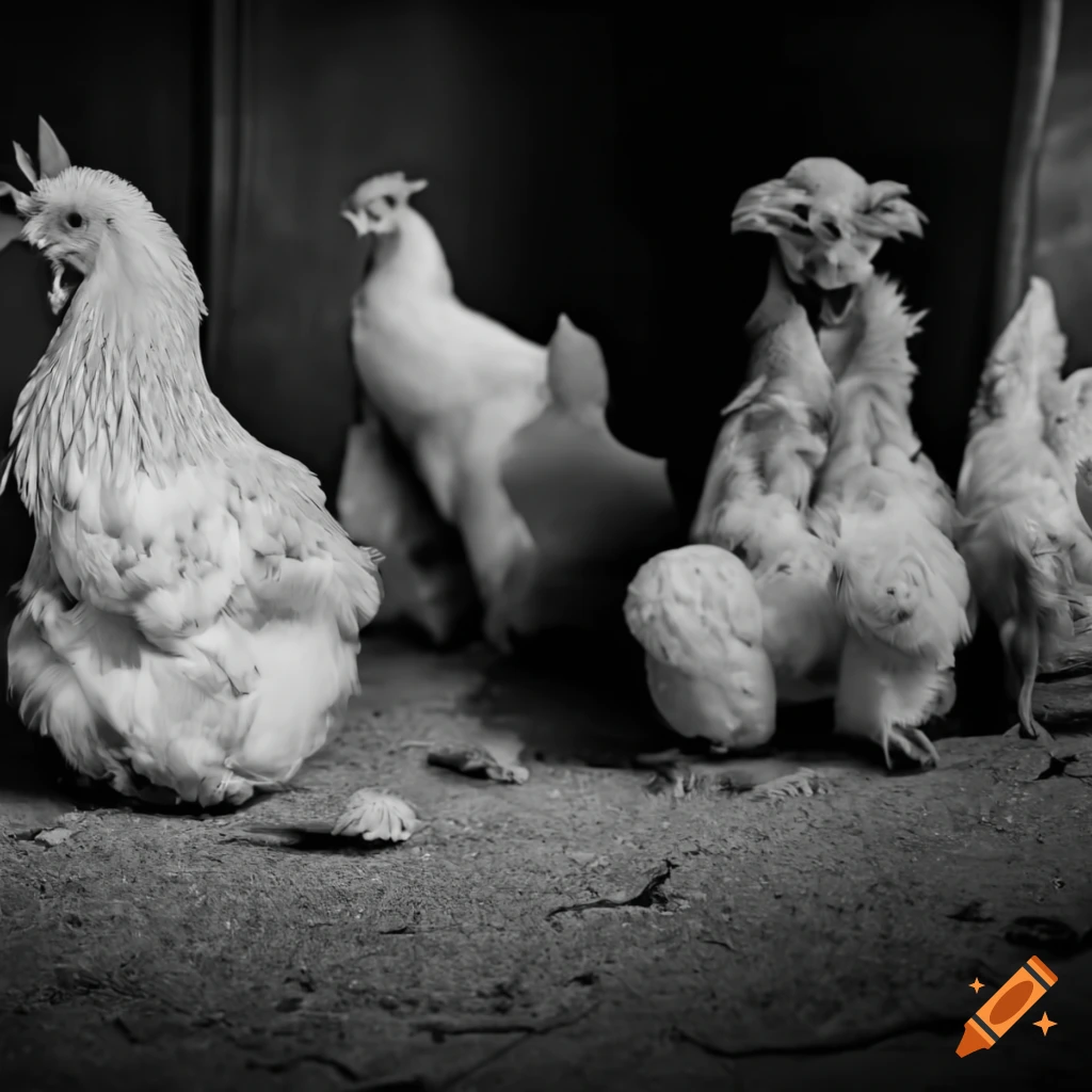 Furry white chicken shadow monster surrounded by small chickens and ...