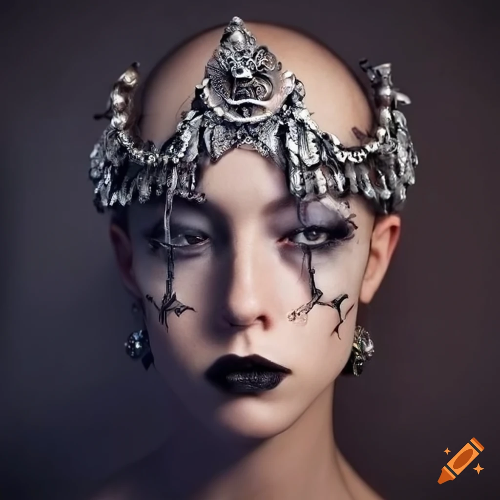 Detailed Lovecraftian headpiece with mythic motifs