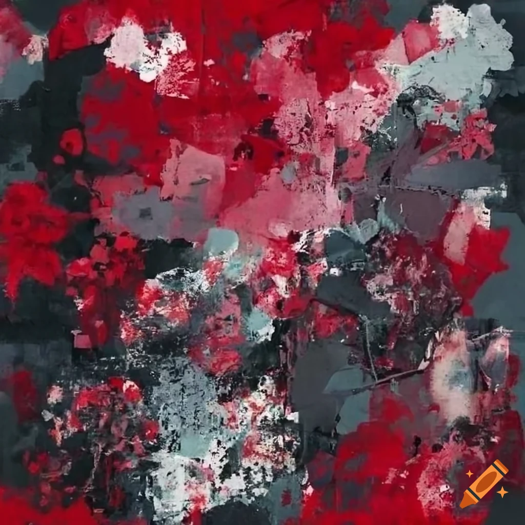 Abstract mixed media collage painting with grunge circles and color array palette