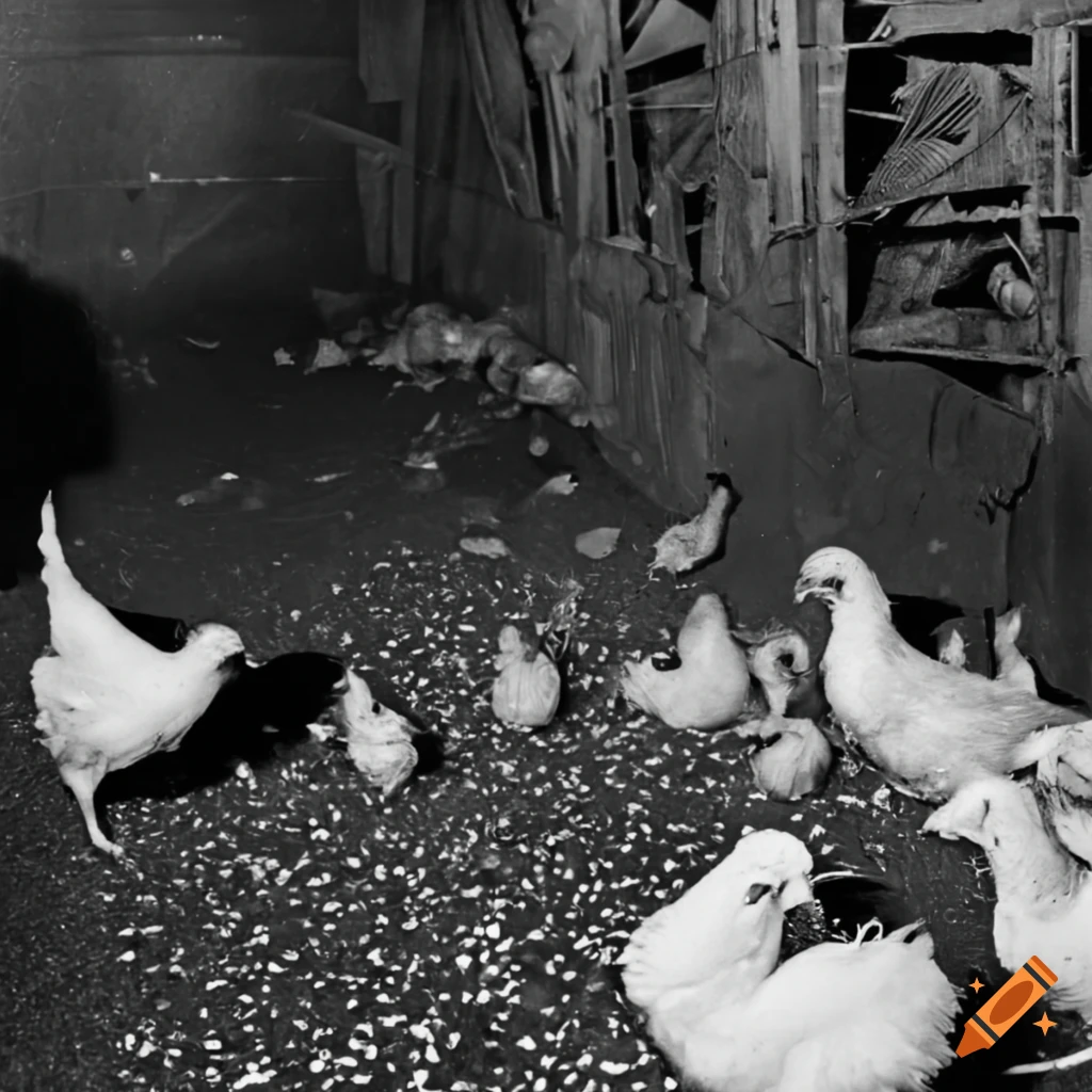Jelly fungus wig, livestock farming, black chicken in airport hall