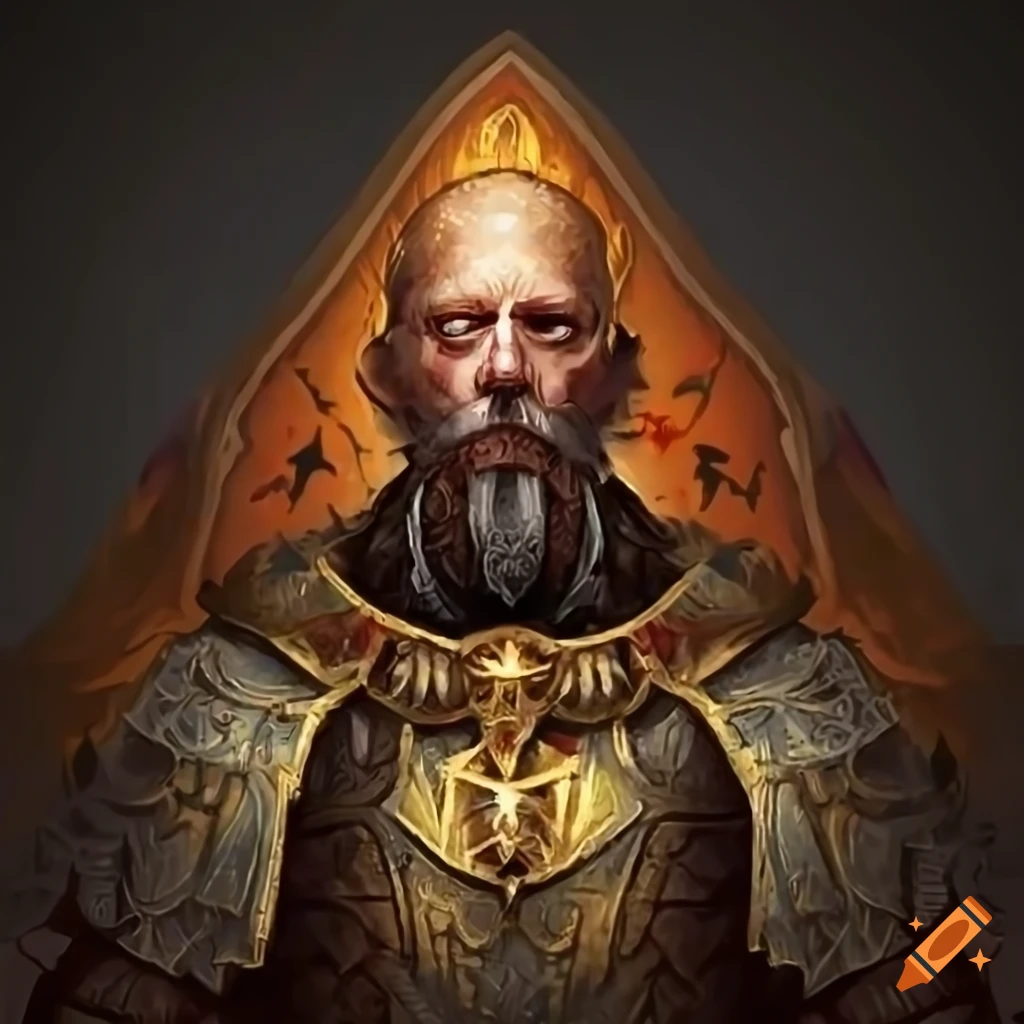 Warhammer Fantasy priest in battle-ready armor with religious symbols