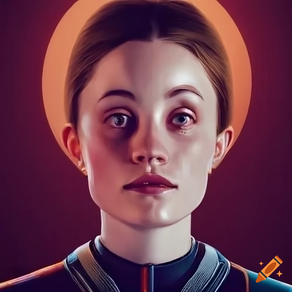Young Sigrid as a scientist in Starfleet on Star Trek Discovery in vibrant action movie poster art