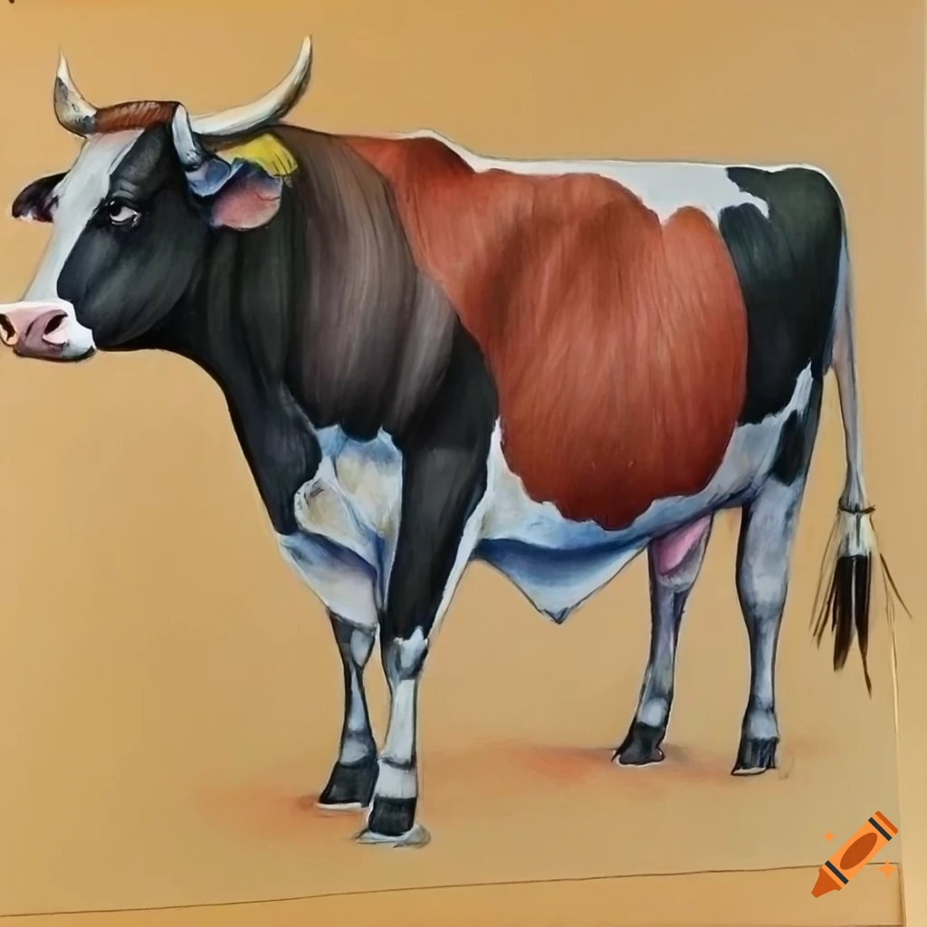 Realistic cow drawing in color pencil