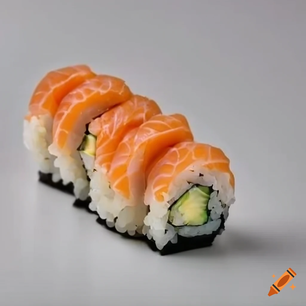 Salmon sushi roll on white background