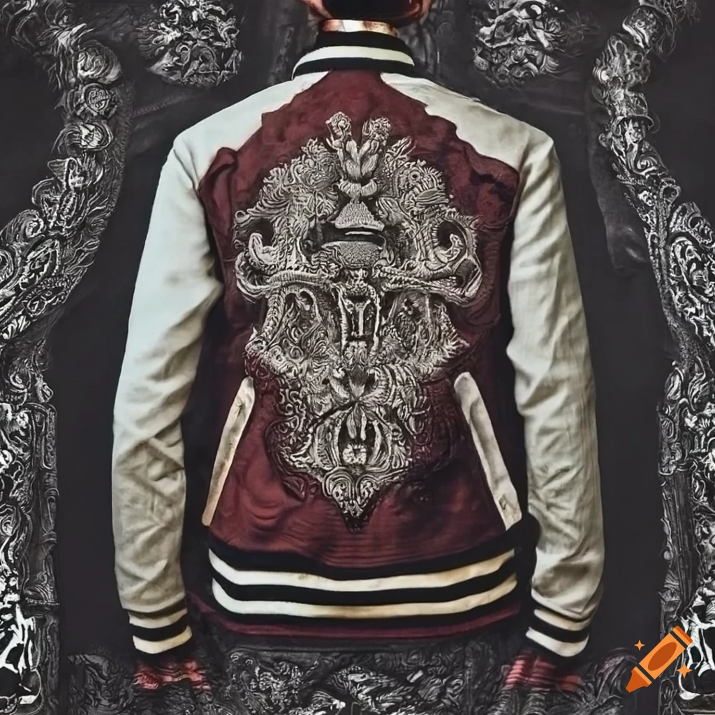 Vintage varsity jacket with Lovecraftian monster designs