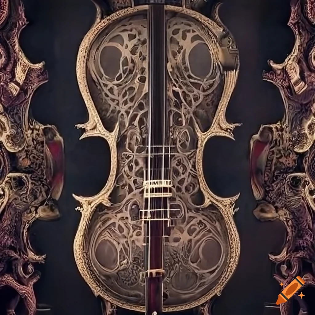 Biomechanical cello inspired by H.P. Lovecraft's cosmic horrors