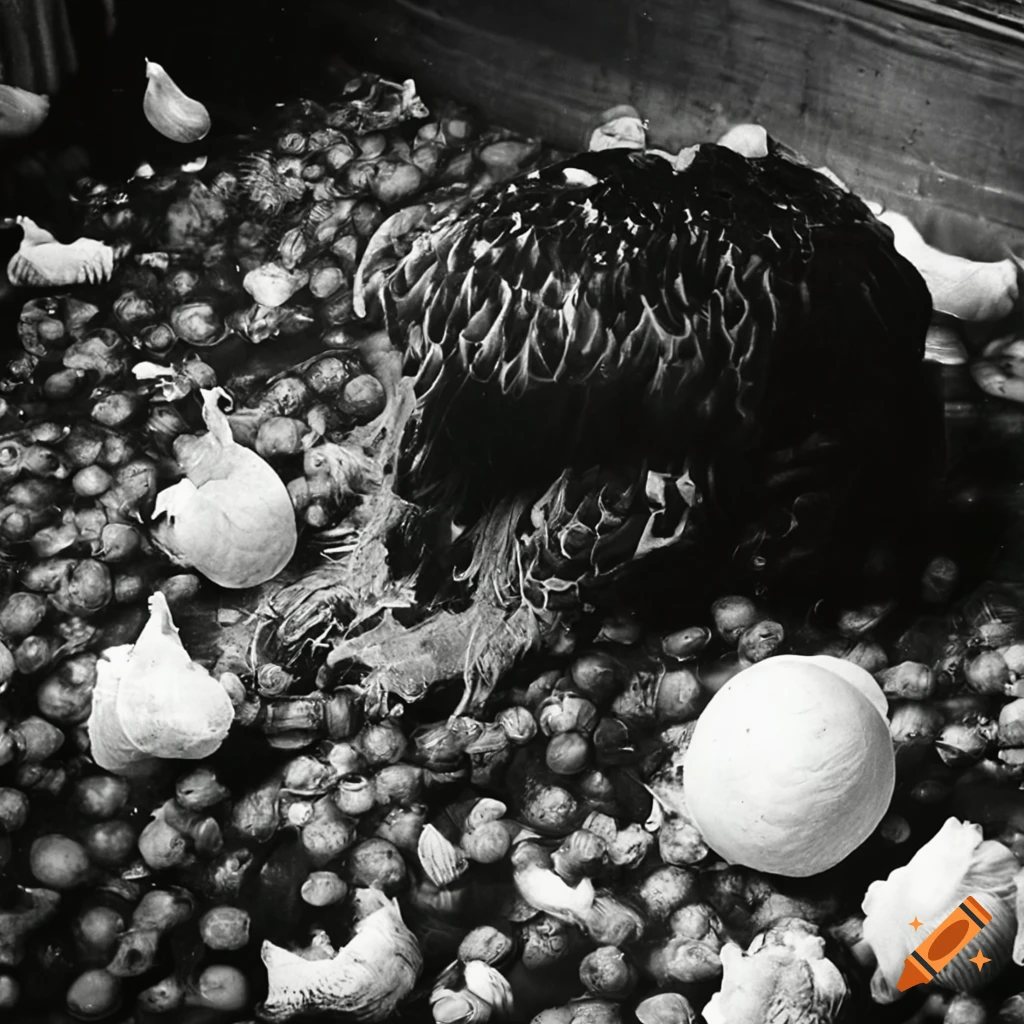 Jelly fungus wig, livestock farming, black chicken in airport hall
