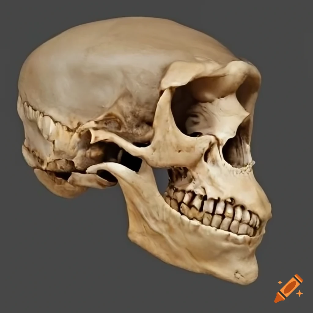 Side profile of a Neanderthal skull
