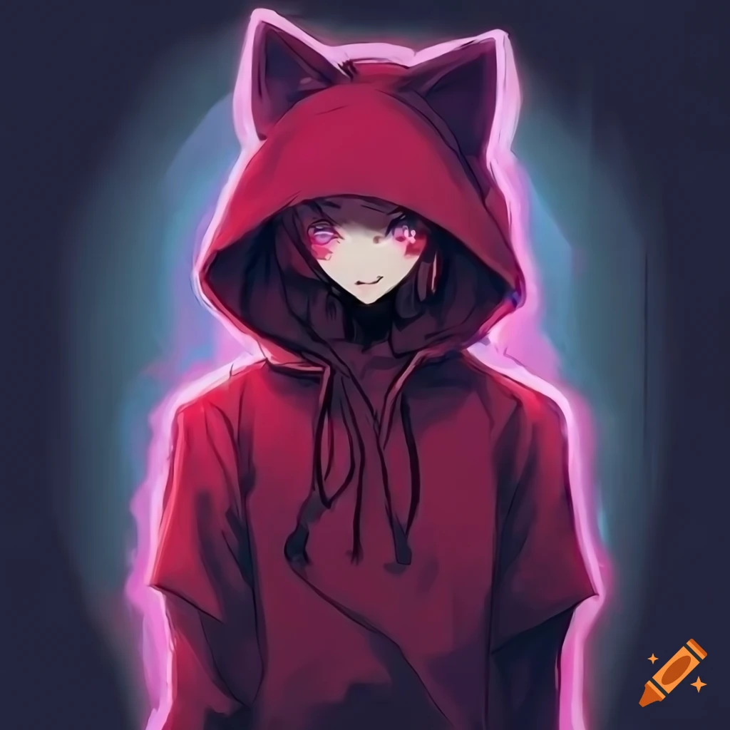 Anime character with cat ears wearing a hoodie