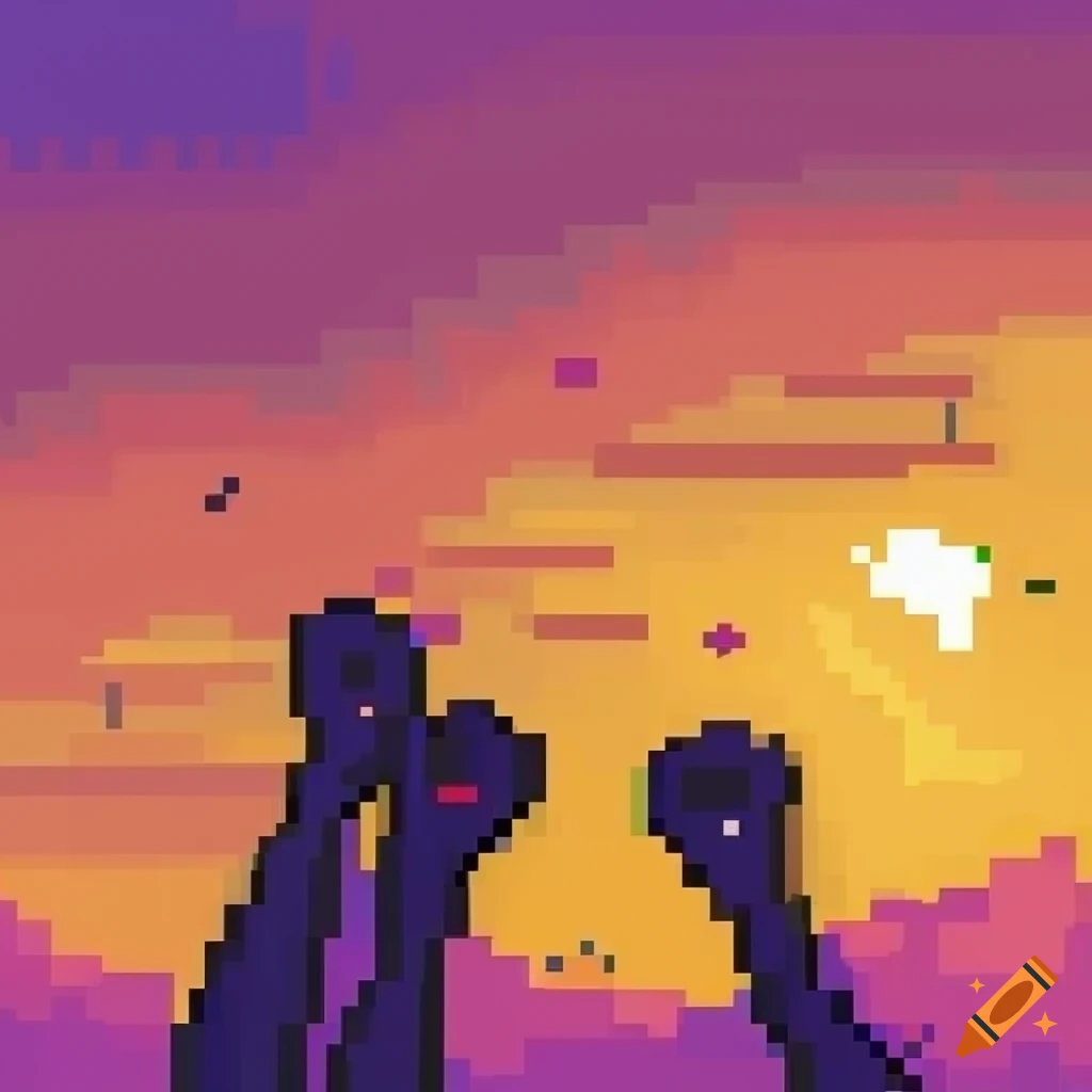 Pixel art of friends in a neighborhood at sunset showing camaraderie