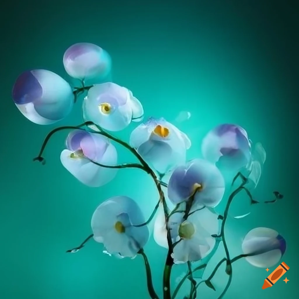 Blume unter Glas in hellblau und hellgrün