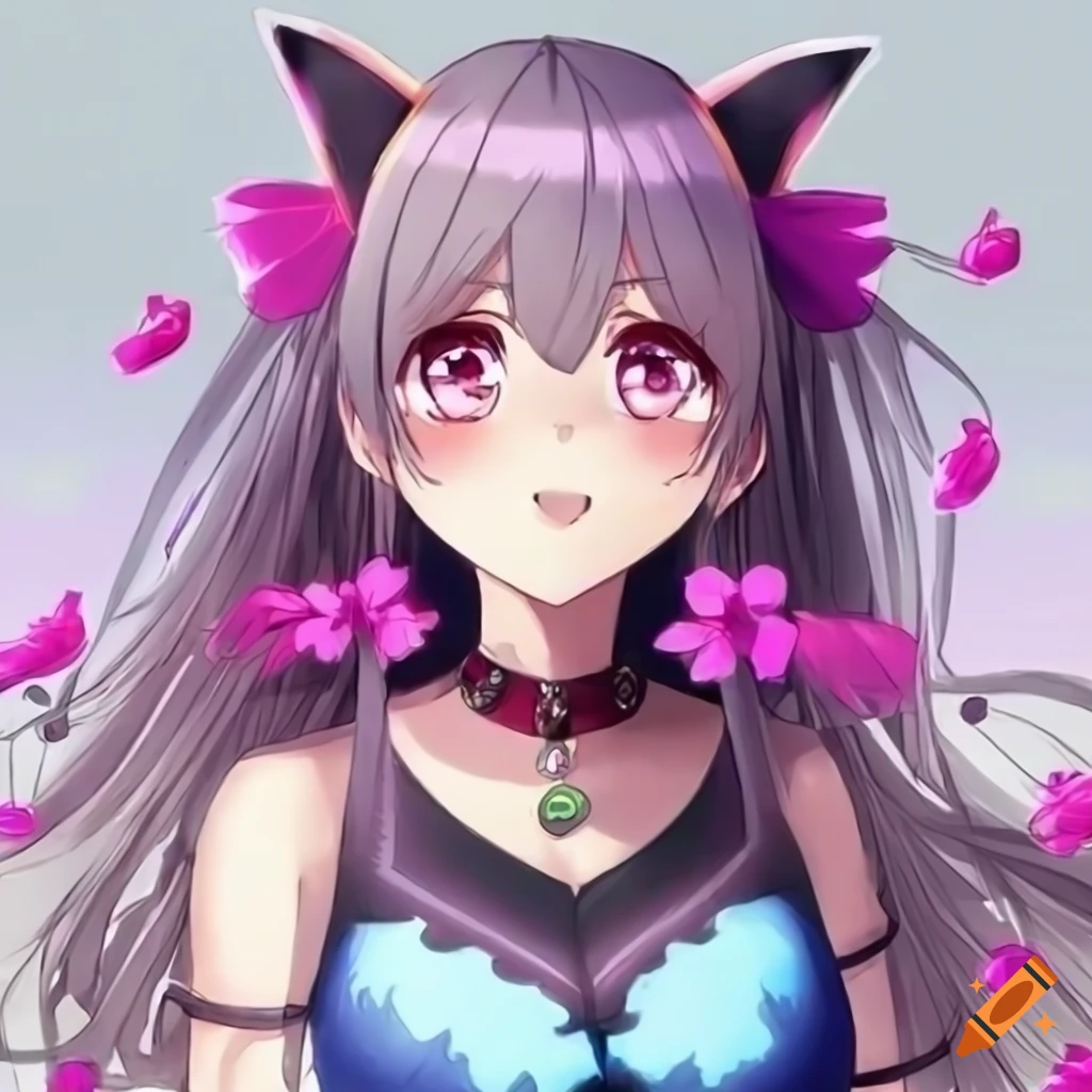 Symmetrical anime girl in a beautiful dress with expressive eyes and lips, standing in a magical forest