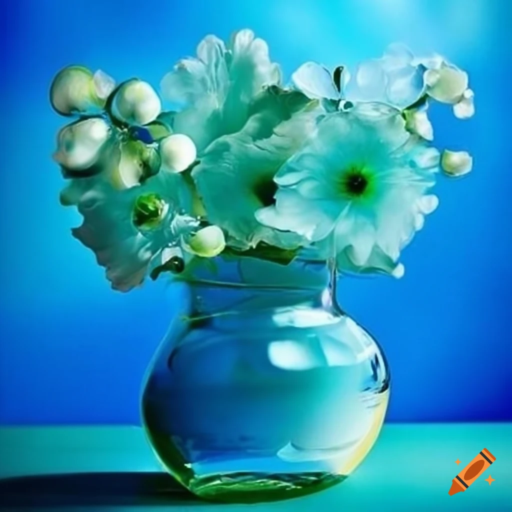 Flower under glass with light blue and light green colors