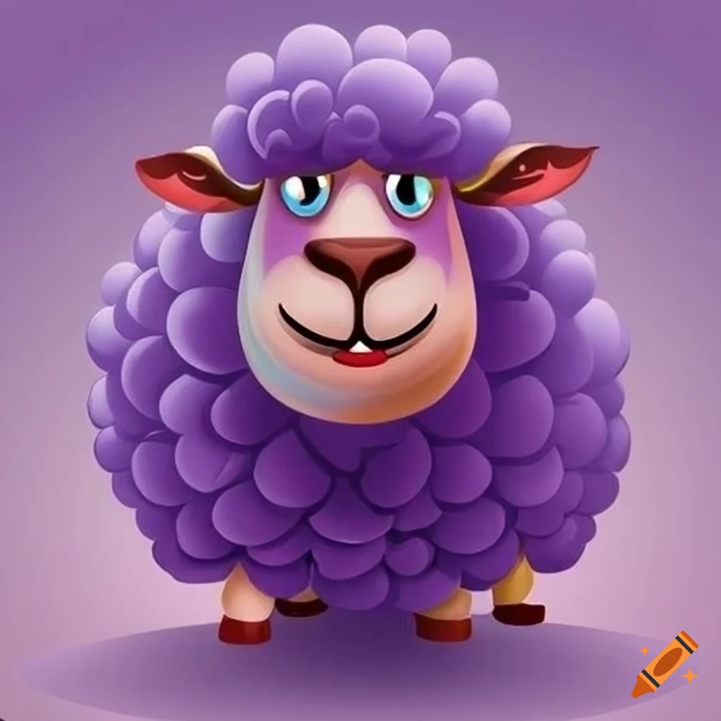 Smiling purple cartoon sheep