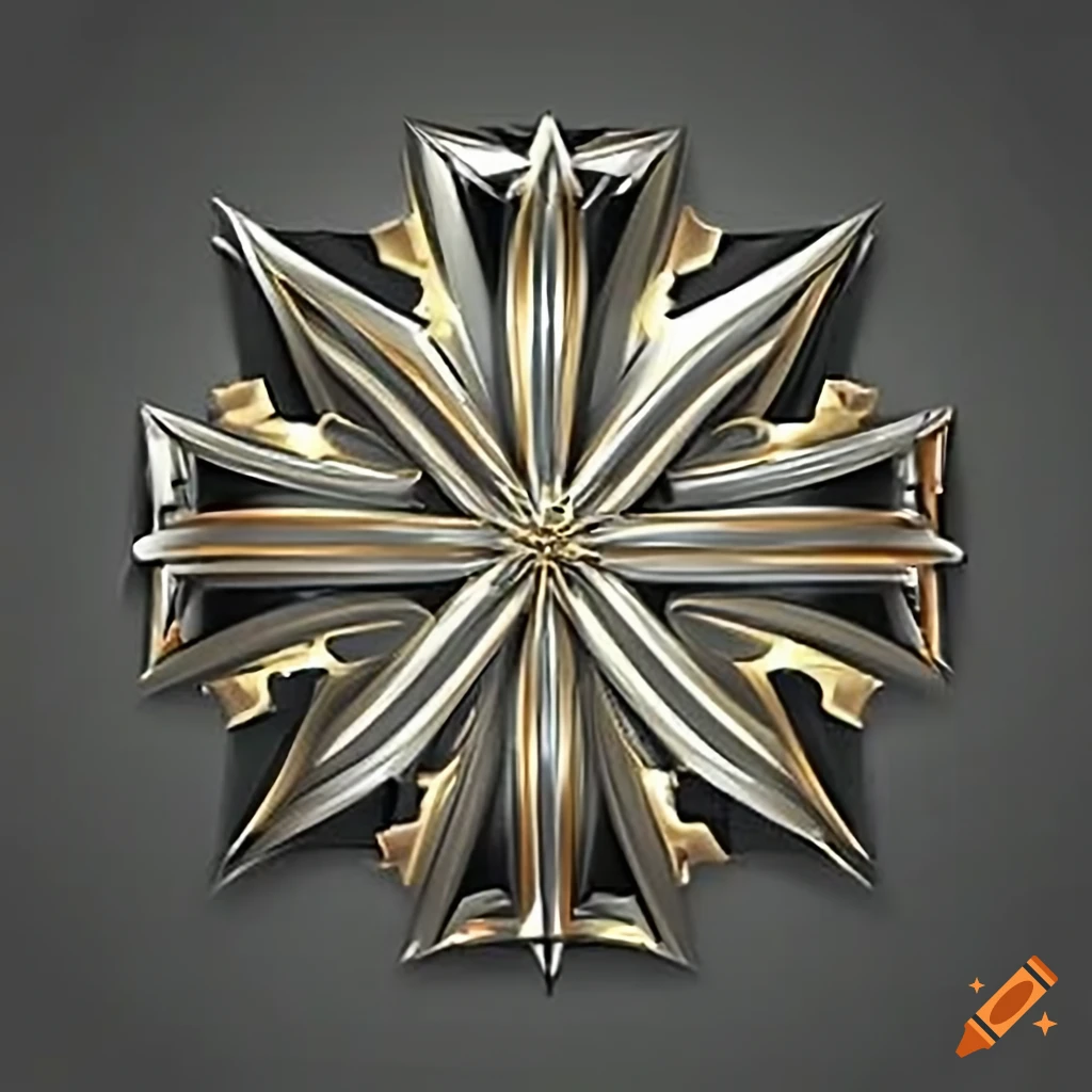 Circular logo with silver maltese cross, sharp angles, black and gold ...