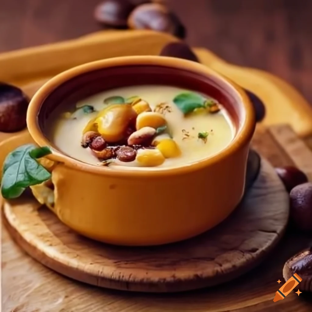 Sopa cremosa de peras y castañas