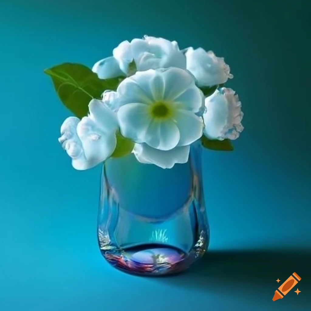 Flower under glass with light blue and light green colors