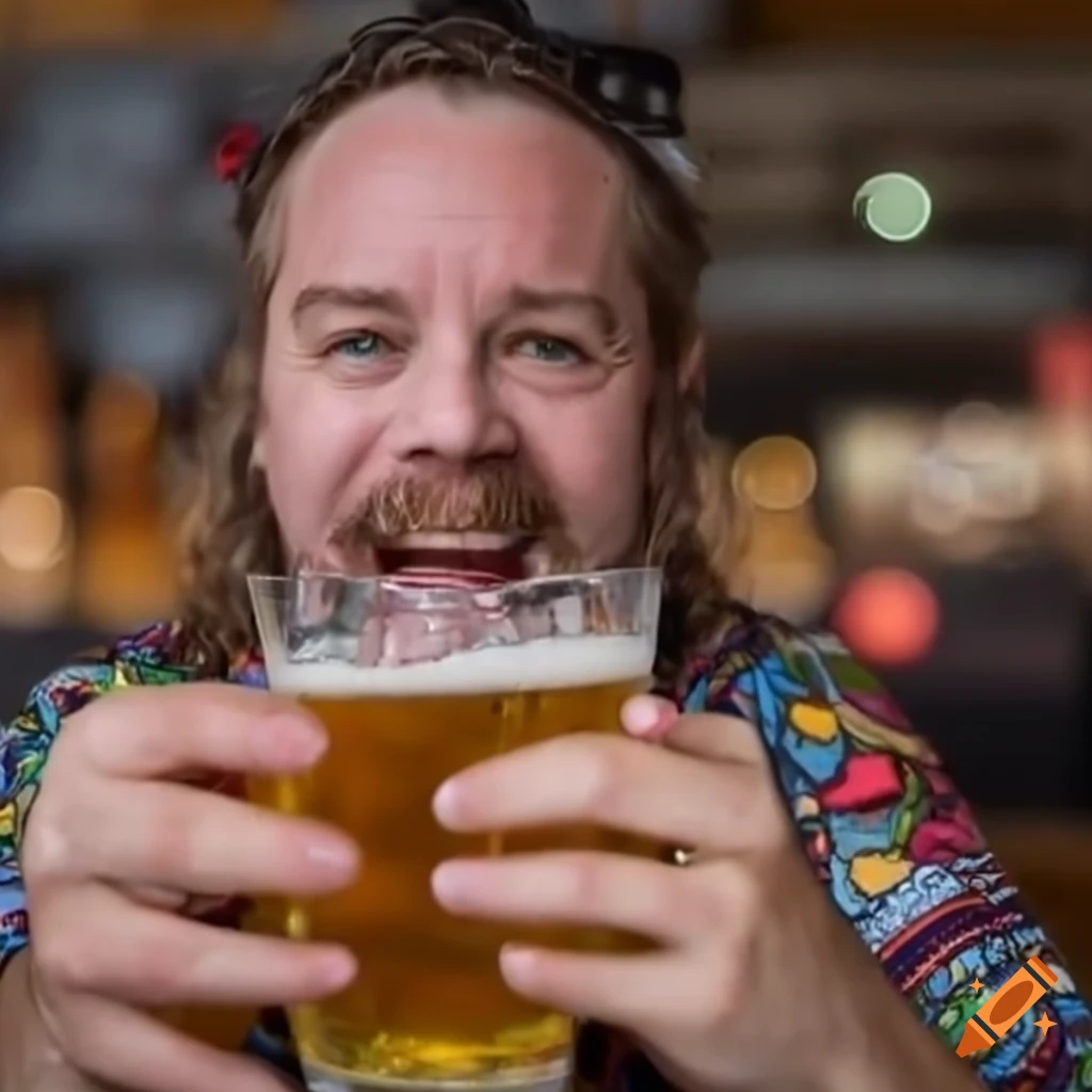 Australian enjoying beer and food