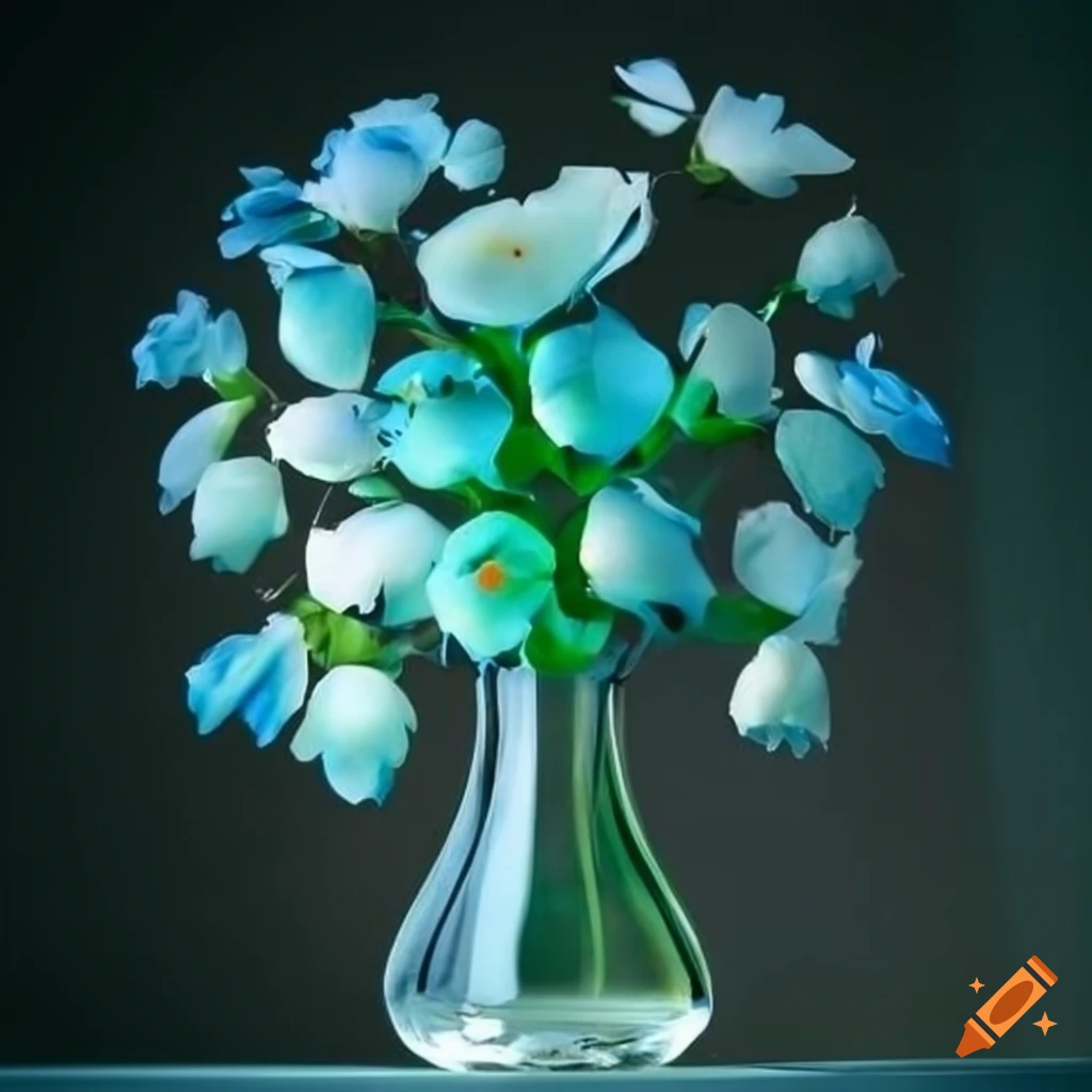 Blume unter Glas in hellblau und hellgrün