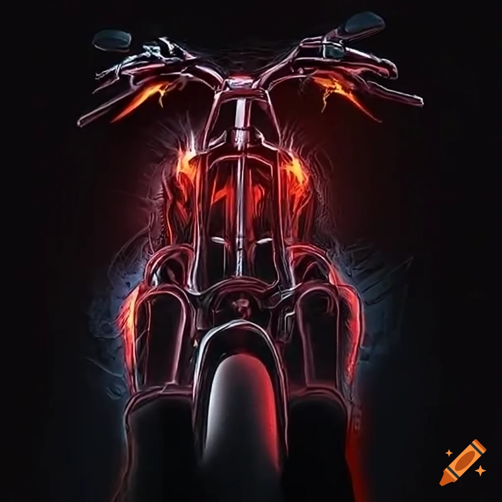 Motorcycle with vivid orange and red flames from exhaust pipe