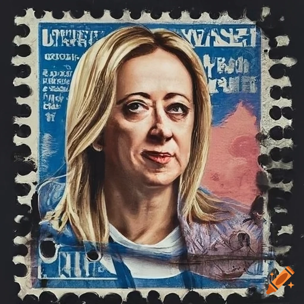 Postal stamp featuring Prime Minister Giorgia Meloni