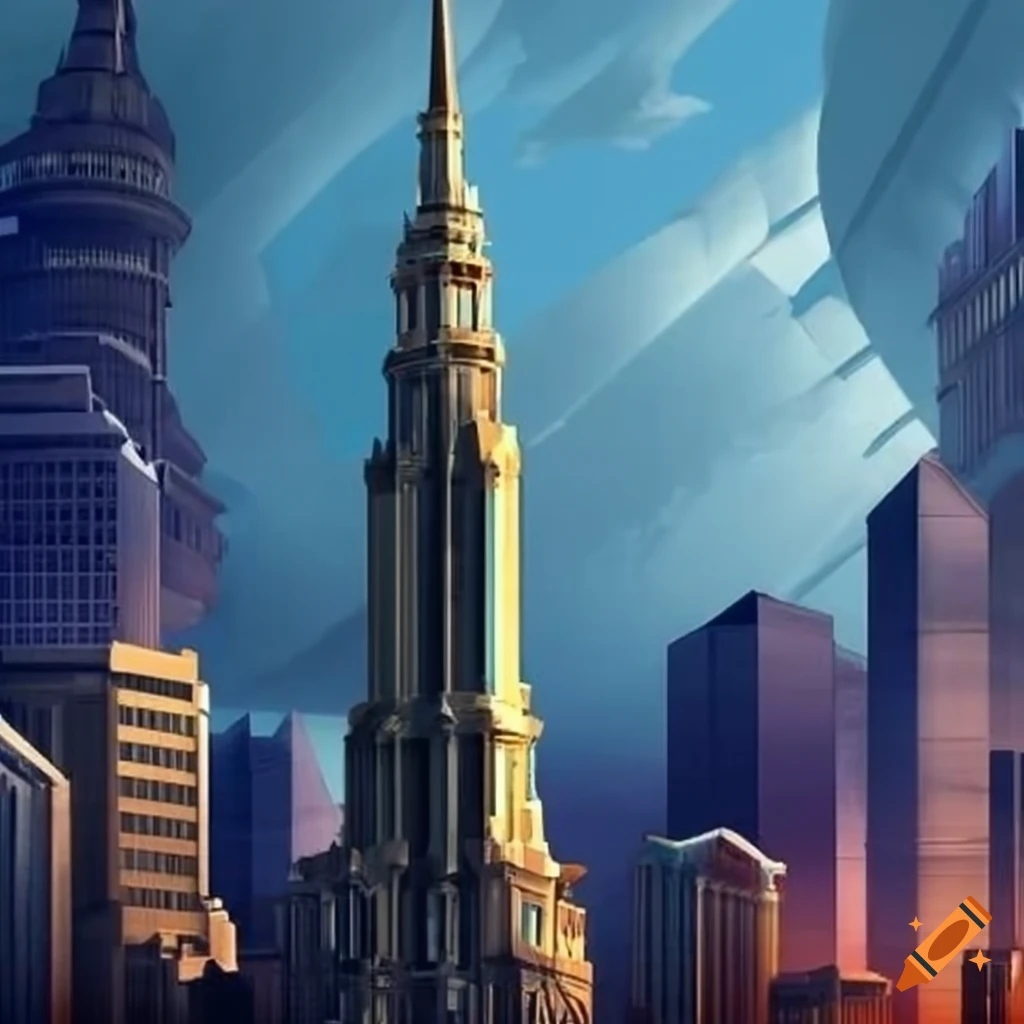 Towering spire cityscape