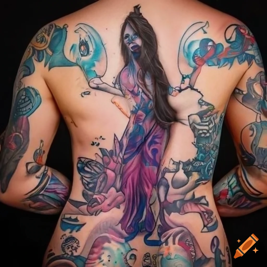 Art style similar to SHAG JOSH AGLE of a girl with tattoos